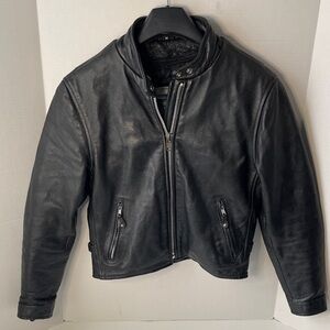 Unik Black Leather Biker Jacket Mens SIze Medium Leather with liner